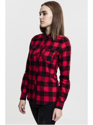Дамска карирана риза в черно и червено Urban Classics Ladies Turnup Checked Flanell Shirt