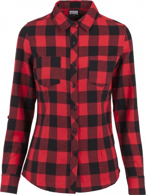 Дамска карирана риза в черно и червено Urban Classics Ladies Turnup Checked Flanell Shirt Дамска карирана риза в черно и червено Urban Classics Ladies Turnup Checked Flanell Shirt