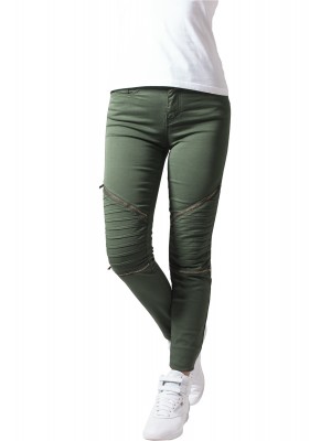 Дамски панталон в цвят маслина Urban Classics Ladies Stretch Biker Pants