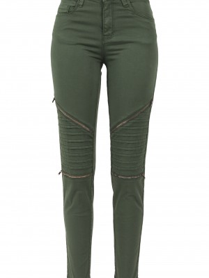 Дамски панталон в цвят маслина Urban Classics Ladies Stretch Biker Pants