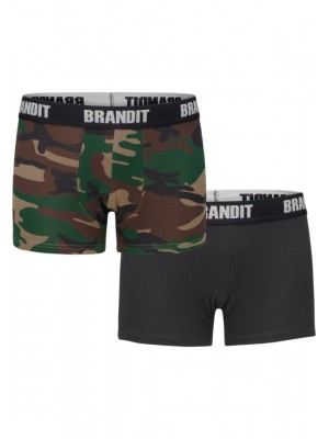 Два чифта боксерки в камуфлажен и черен цвят Brandit Boxershorts Logo 2er Pack woodland/black 