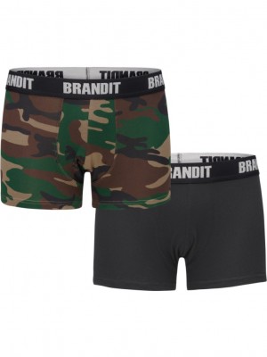 Два чифта боксерки в камуфлажен и черен цвят Brandit Boxershorts Logo 2er Pack woodland/black 