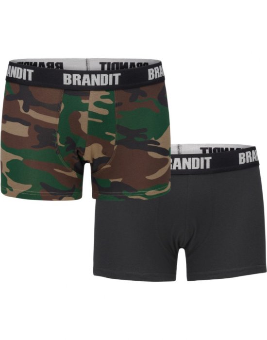 Два чифта боксерки в камуфлажен и черен цвят Brandit Boxershorts Logo 2er Pack woodland/black, Brandit, Мъже - Complex.bg