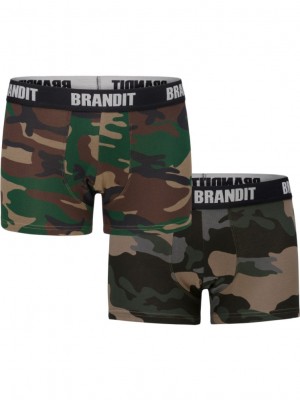 Два чифта боксерки в камуфлажни цветове Brandit Boxershorts Logo 2er Pack woodland/darkcamo 