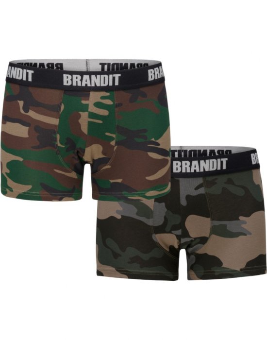Два чифта боксерки в камуфлажни цветове Brandit Boxershorts Logo 2er Pack woodland/darkcamo, Brandit, Мъже - Complex.bg