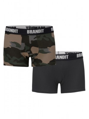 Два чифта боксерки в тъмен камуфлаж и черен цвят Brandit Boxershorts Logo 2er Pack darkcamo/blk 