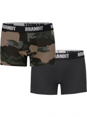 Два чифта боксерки в тъмен камуфлаж и черен цвят Brandit Boxershorts Logo 2er Pack darkcamo/blk 