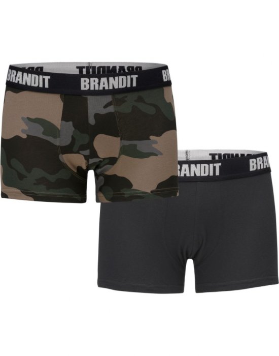 Два чифта боксерки в тъмен камуфлаж и черен цвят Brandit Boxershorts Logo 2er Pack darkcamo/blk, Brandit, Мъже - Complex.bg