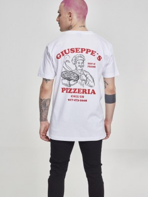Мъжка тениска Mister Tee Giuseppes Pizzeria в бял цвят