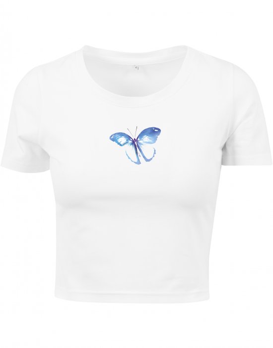 Дамска къса тениска в бял цвят Merchcode Ladies Butterfly Cropped Tee white, MERCHCODE, Тениски - Complex.bg