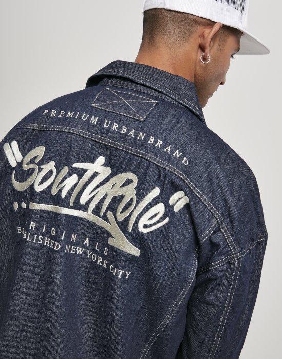 Мъжко дънково яке в цвят индиго Southpole Script Denim Jacket raw indigo, Southpole, Якета Пролет / Есен - Complex.bg