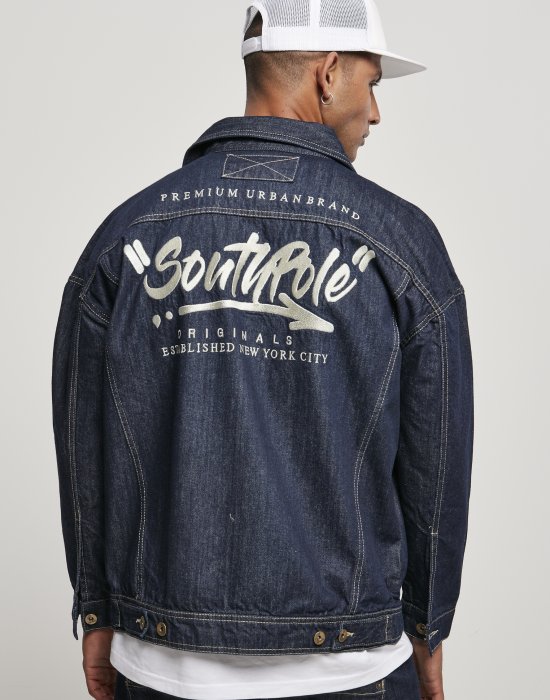 Мъжко дънково яке в цвят индиго Southpole Script Denim Jacket raw indigo, Southpole, Якета Пролет / Есен - Complex.bg