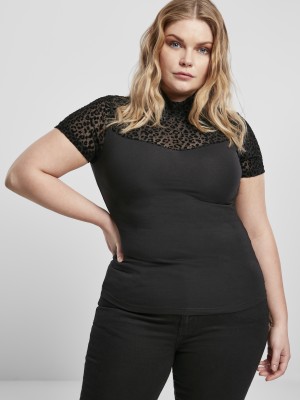 Дамска тениска в черно Urban Classics Ladies Flock Lace Turtleneck 