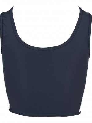 Дамски спортен топ с цип в тъмносин цвят Urban Classics Ladies Side Stripe Cropped Zip Top navy/fire red/white 