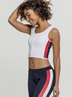 Дамски спортен топ с цип в бял цвят Urban Classics Ladies Side Stripe Cropped Zip Top white/firered/navy XS
