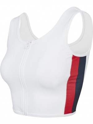 Дамски спортен топ с цип в бял цвят Urban Classics Ladies Side Stripe Cropped Zip Top white/firered/navy XS
