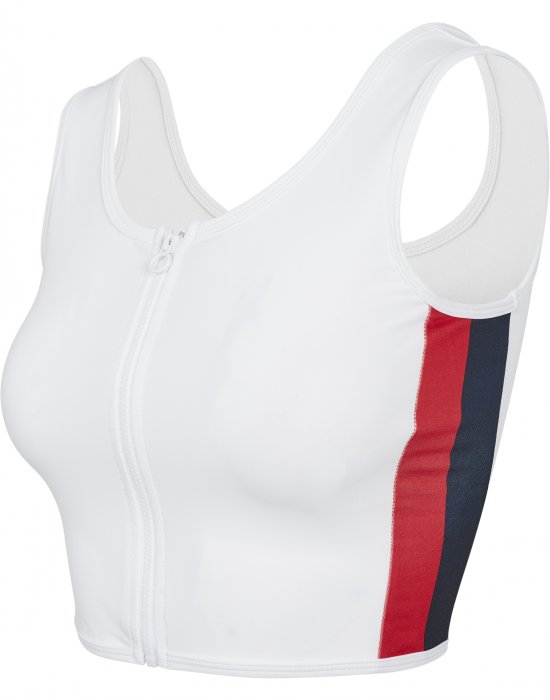 Дамски спортен топ с цип в бял цвят Urban Classics Ladies Side Stripe Cropped Zip Top white/firered/navy XS, Urban Classics, Топове - Complex.bg