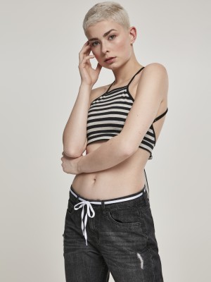 Дамски топ в сиво и черно райе Urban Classics Ladies Triangle Top black/grey 