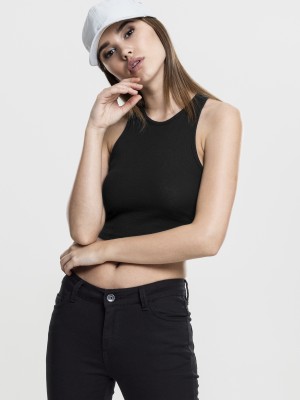 Дамски топ в черен цвят Urban Classics Ladies Cropped Rib Top black 