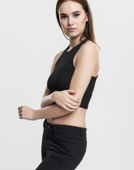 Дамски топ в черен цвят Urban Classics Ladies Cropped Rib Top black, Urban Classics, Топове - Complex.bg