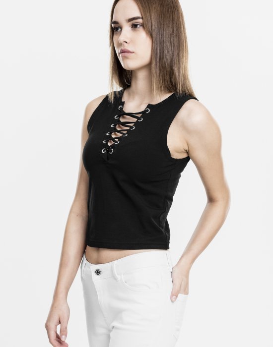 Дамски потник в черен цвят Urban Classics Ladies Lace Up Cropped Top black, Urban Classics, Топове - Complex.bg