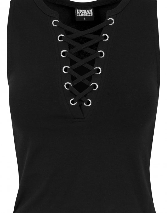 Дамски потник в черен цвят Urban Classics Ladies Lace Up Cropped Top black, Urban Classics, Топове - Complex.bg