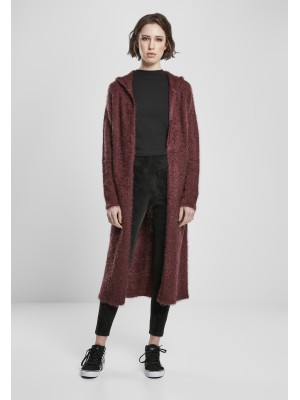 Дамска жилетка в тъмночервено Urban Classics Ladies Hooded Feather Cardigan 