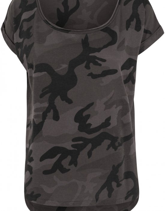 Дамска тениска в тъмен камуфлаж Urban Classics Ladies Camo Back Shaped Tee dark camo, Urban Classics, Тениски - Complex.bg