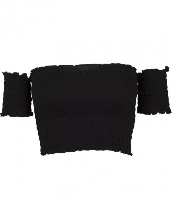 Дамски топ в черен цвят Urban Classics Ladies Cropped Cold Shoulder Smoke Top black, Urban Classics, Топове - Complex.bg