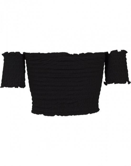 Дамски топ в черен цвят Urban Classics Ladies Cropped Cold Shoulder Smoke Top black, Urban Classics, Топове - Complex.bg