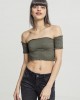 Дамски топ в масленозелен цвят Urban Classics Ladies Cropped Cold Shoulder Smoke Top olive, Urban Classics, Топове - Complex.bg