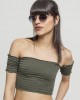 Дамски топ в масленозелен цвят Urban Classics Ladies Cropped Cold Shoulder Smoke Top olive, Urban Classics, Топове - Complex.bg