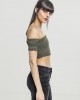 Дамски топ в масленозелен цвят Urban Classics Ladies Cropped Cold Shoulder Smoke Top olive, Urban Classics, Топове - Complex.bg