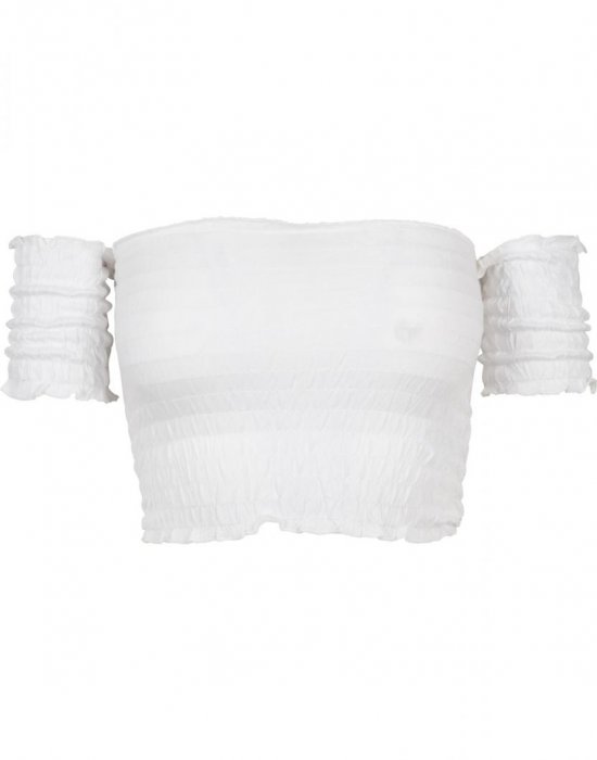 Дамски топ в бял цвят Urban Classics Ladies Cropped Cold Shoulder Smoke Top white, Urban Classics, Топове - Complex.bg