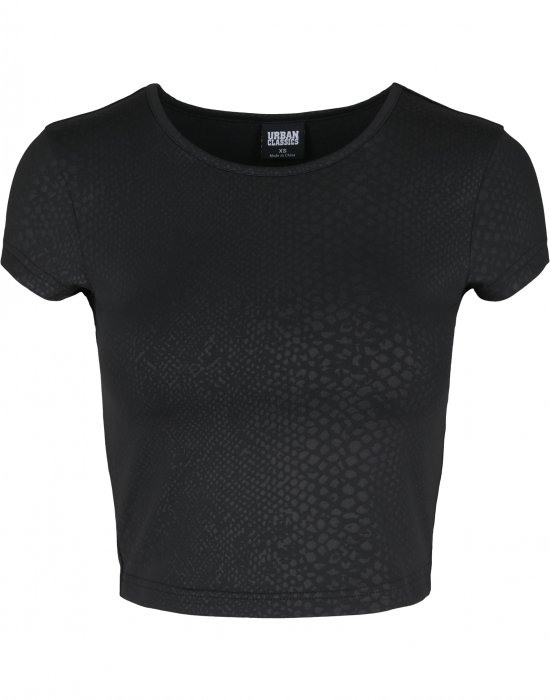 Дамска къса тениска в черен змийски десен Urban Classics Ladies Stretch Pattern Cropped Tee black snake, Urban Classics, Тениски - Complex.bg