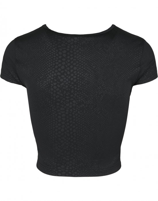 Дамска къса тениска в черен змийски десен Urban Classics Ladies Stretch Pattern Cropped Tee black snake, Urban Classics, Тениски - Complex.bg