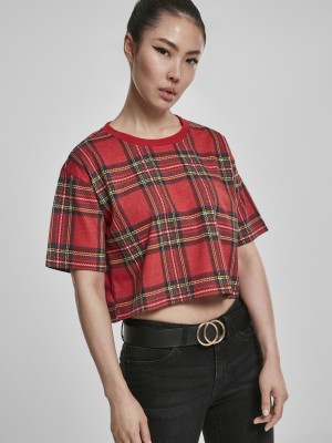 Дамска карирана къса тениска Urban Classics Ladies AOP Tartan Short Oversized Tee red/blk 