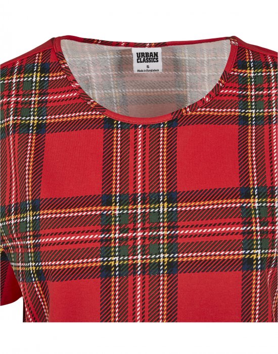 Дамска карирана къса тениска Urban Classics Ladies AOP Tartan Short Oversized Tee red/blk, Urban Classics, Тениски - Complex.bg