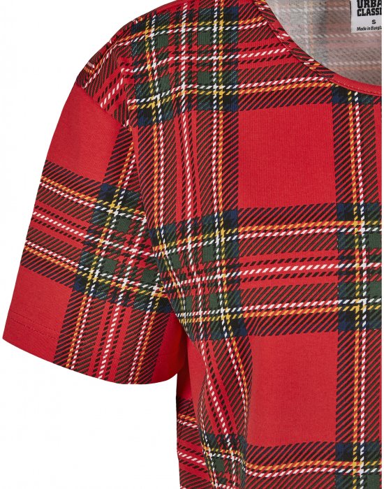 Дамска карирана къса тениска Urban Classics Ladies AOP Tartan Short Oversized Tee red/blk, Urban Classics, Тениски - Complex.bg