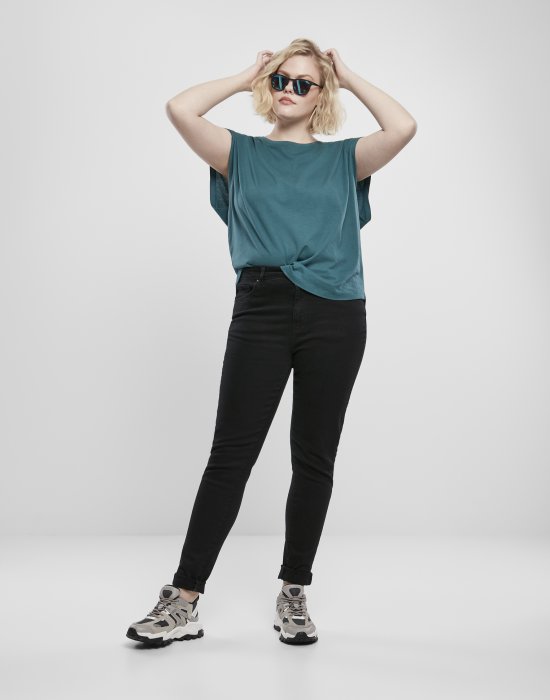 Дамска тениска в синьо-зелен цвят Urban Classics Ladies Basic Shaped Tee teal, Urban Classics, Тениски - Complex.bg