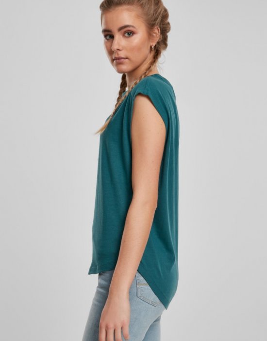 Дамска тениска в синьо-зелен цвят Urban Classics Ladies Basic Shaped Tee teal, Urban Classics, Тениски - Complex.bg