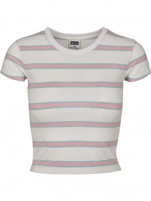 Дамска къса тениска на райета в бял цвят Urban Classics Ladies Stripe Cropped Tee white/girlypink 