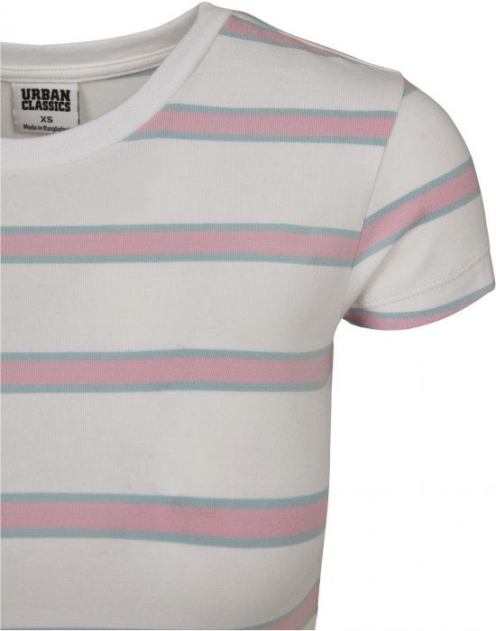 Дамска къса тениска на райета в бял цвят Urban Classics Ladies Stripe Cropped Tee white/girlypink, Urban Classics, Тениски - Complex.bg