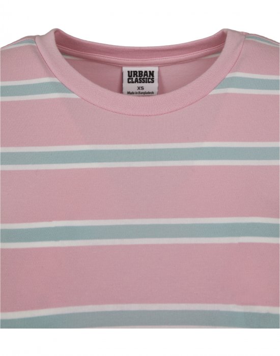 Дамска къса тениска на райета в розов цвят Urban Classics Ladies Stripe Cropped Tee girlypink/oceanblue, Urban Classics, Тениски - Complex.bg