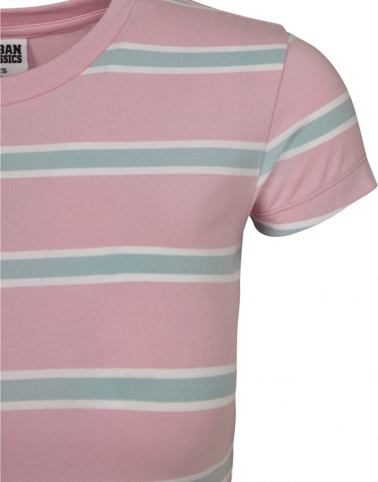 Дамска къса тениска на райета в розов цвят Urban Classics Ladies Stripe Cropped Tee girlypink/oceanblue, Urban Classics, Тениски - Complex.bg