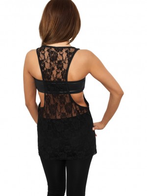 Дамски потник в черен цвят Urban Classics Ladies Flower Laces Loose Tank black 