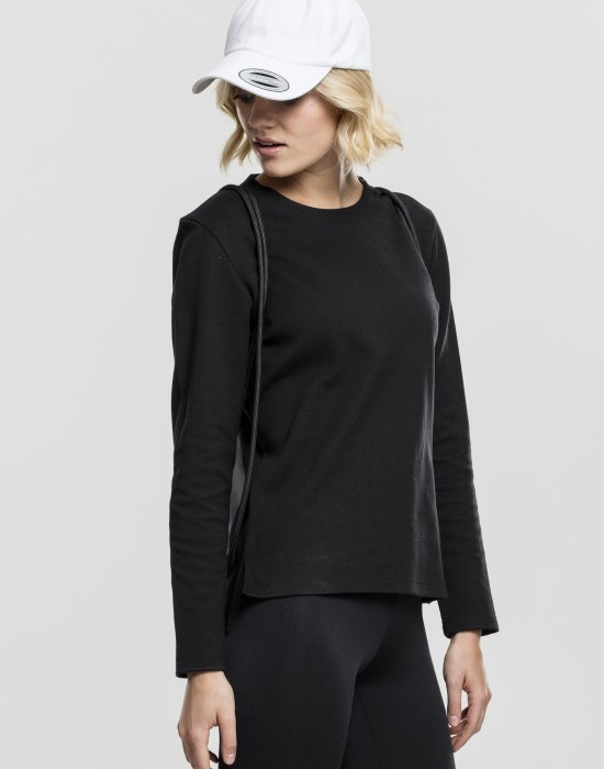 Дамска блуза в черен цвят Urban Classics Ladies Athletic Interlock Crewneck black, Urban Classics, Блузи - Complex.bg