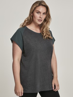 Дамска тениска с реглан ръкави в тъмносиво и тъмнозелено Urban Classics Ladies Contrast Raglan Tee charcoal/bottlegreen 