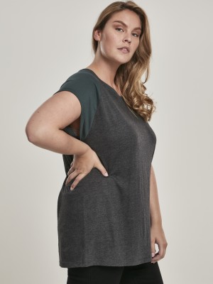 Дамска тениска с реглан ръкави в тъмносиво и тъмнозелено Urban Classics Ladies Contrast Raglan Tee charcoal/bottlegreen 
