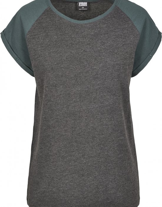 Дамска тениска с реглан ръкави в тъмносиво и тъмнозелено Urban Classics Ladies Contrast Raglan Tee charcoal/bottlegreen, Urban Classics, Тениски - Complex.bg